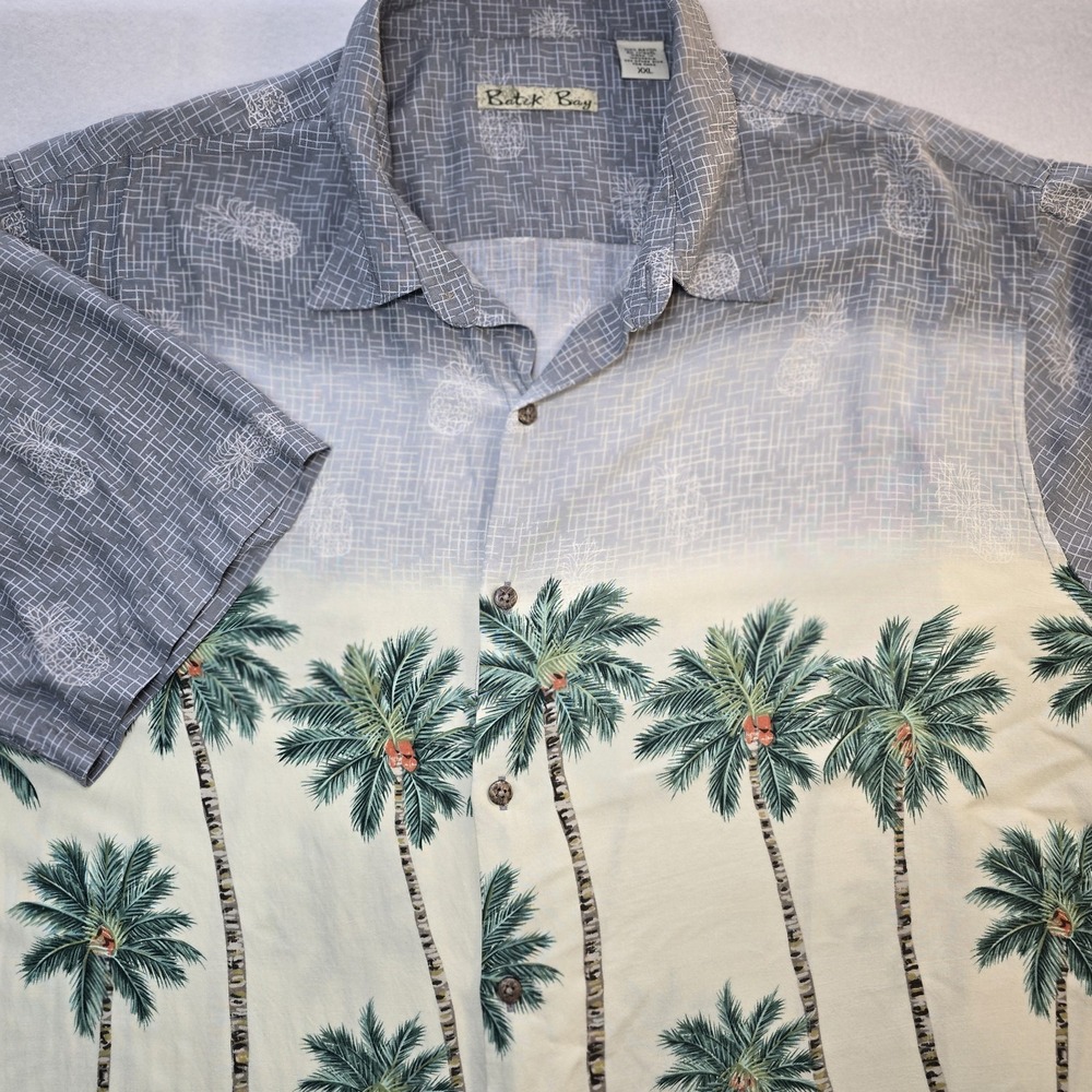 Batik Bay Men's XXL Hawaiian Shirt 100% Rayon Gray Ombre Palm‎ Tree Tropical...
